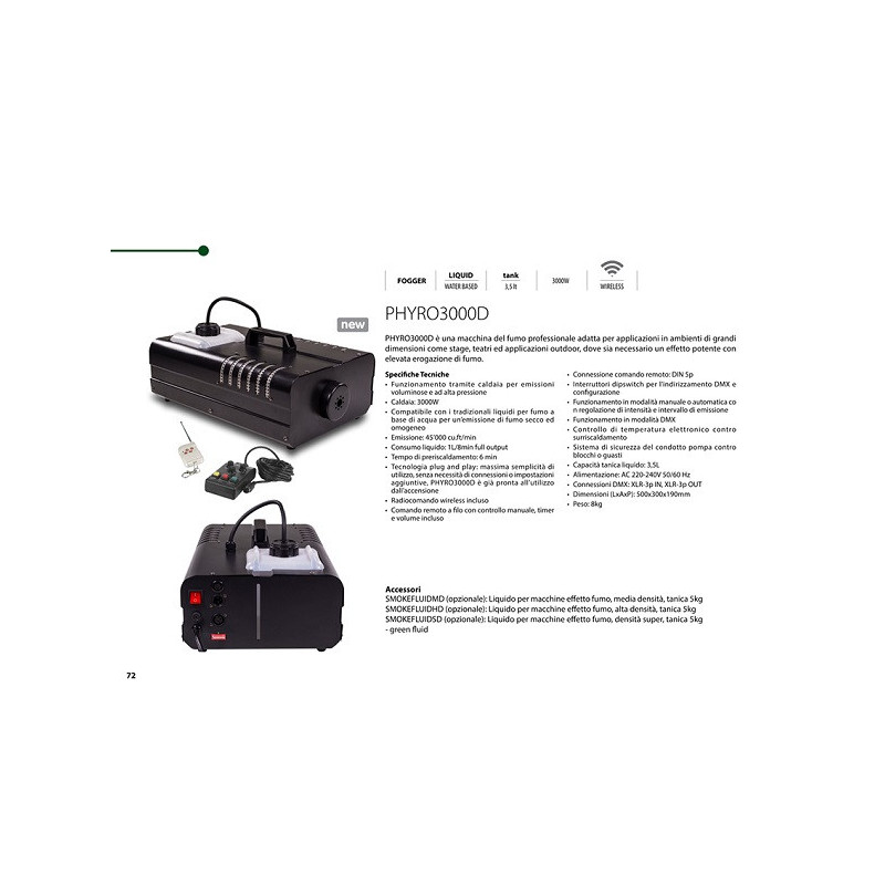 FOG MACHINE, 3000W, OUTPUT 45000cu.ft/min, tanica 3, 5L, consumo 1L...