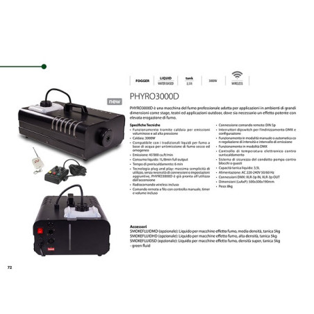 FOG MACHINE, 3000W, OUTPUT 45000cu.ft/min, tanica 3, 5L, consumo 1L...