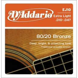 Daddario EJ10 Extra Light .010-.047 Bronze Round Wound | Disalvator...