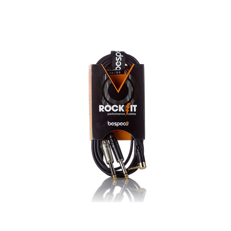 Cavo interlink 3m – jack stereo Ø 3,5 mm 90° – 2 x jack Ø 6,3 mm