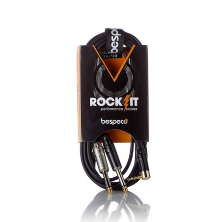 Cavo interlink 3m – jack stereo Ø 3,5 mm 90° – 2 x jack Ø 6,3 mm