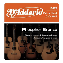 D'ADDARIO EJ15 Phosphor Bronze Acoustic Guitar Strings, Extra Light, 10-47