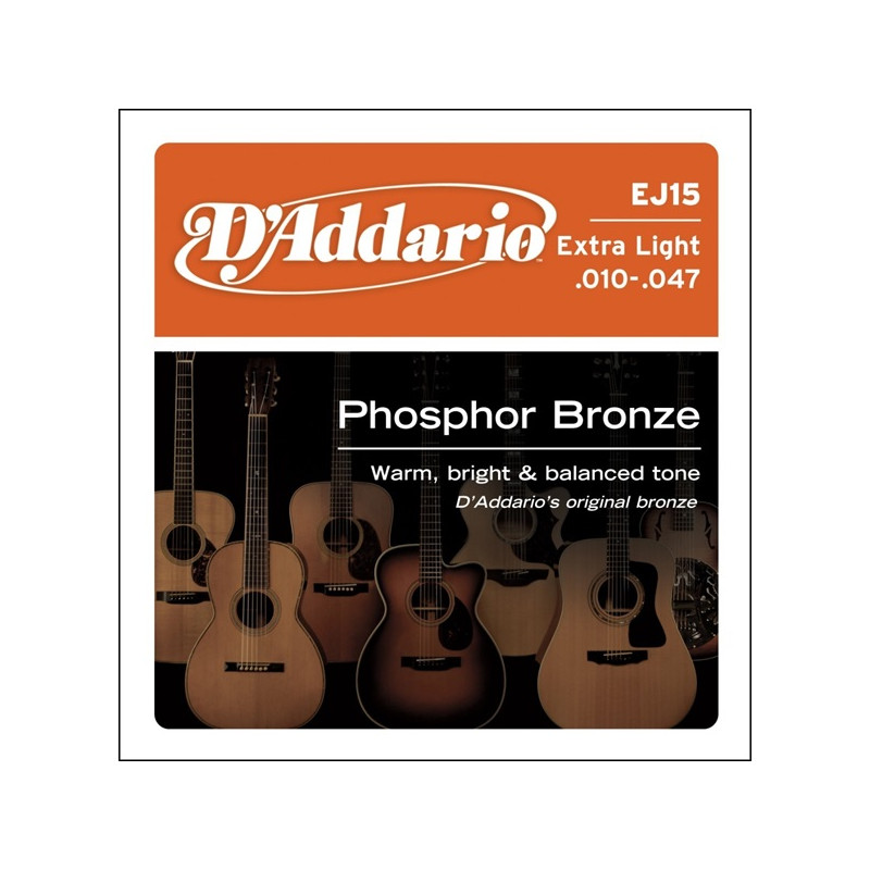 D'ADDARIO EJ15 Phosphor Bronze Acoustic Guitar Strings, Extra Light, 10-47