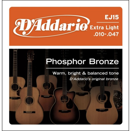 D'ADDARIO EJ15 Phosphor Bronze Acoustic Guitar Strings, Extra Light, 10-47