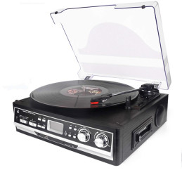 DL Giradischi Vinile, a cassette 4-in-1 con telecomando,Bluetooth, radio FM, lettore di cassette, USB, SD ecodifica, giradischi 