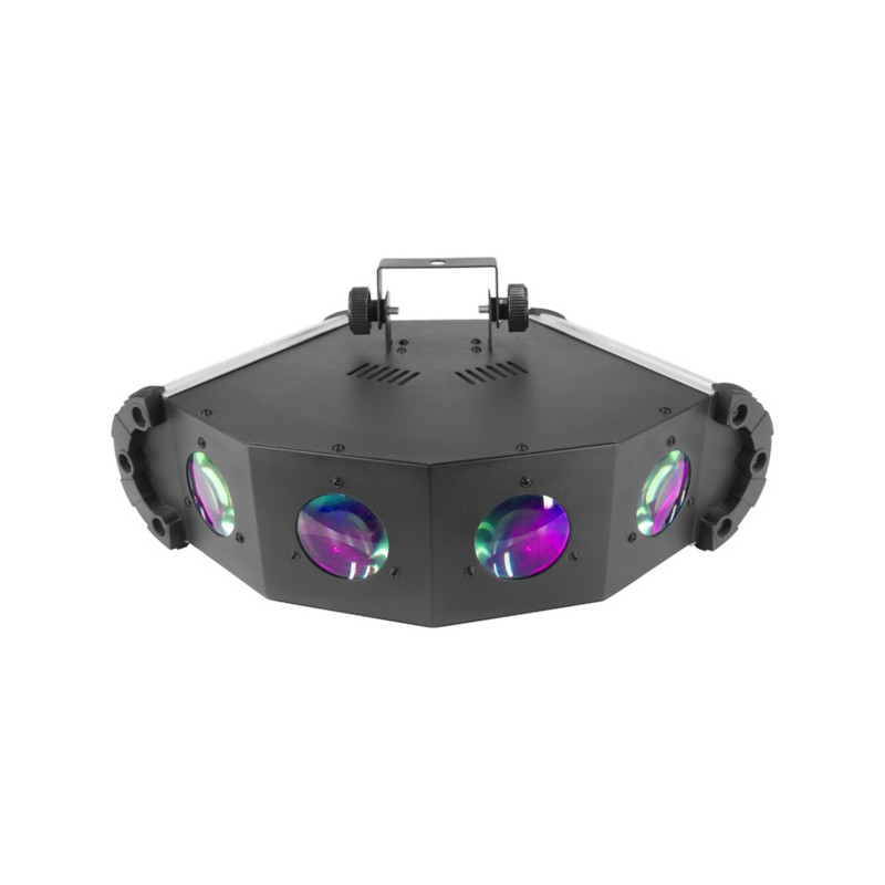 Effetto luce basato su tecnologia LED RGBWA, creazione di fasci netti e definiti con movimento in sincronia
