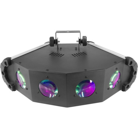 Effetto luce basato su tecnologia LED RGBWA, creazione di fasci netti e definiti con movimento in sincronia