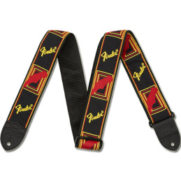 Fender® 2 Monogrammed Strap, Black/Yellow/Red, TRACOLLA