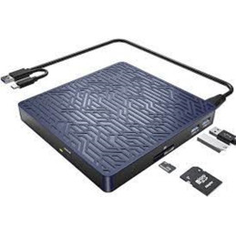 LPUNCD Lettore CD DVD esterno USB 3.0 & Type-C, 5 in 1 Masterizzatore DVD Esterno con 2 USB, 1 micro USB, 1porta SD/TF per Porta