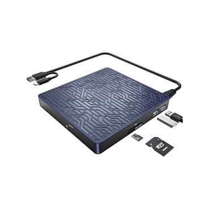 LPUNCD Lettore CD DVD esterno USB 3.0 & Type-C, 5 in 1 Masterizzatore DVD Esterno con 2 USB, 1 micro USB, 1porta SD/TF per Porta