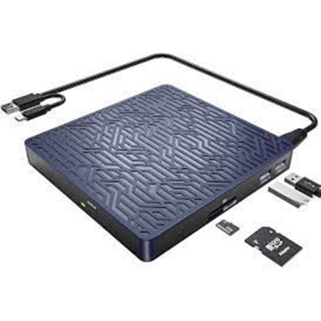 LPUNCD Lettore CD DVD esterno USB 3.0 & Type-C, 5 in 1 Masterizzatore DVD Esterno con 2 USB, 1 micro USB, 1porta SD/TF per Porta