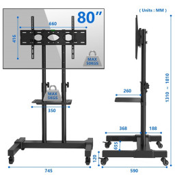 RFIVER Supporto TV da Pavimento con Ruote CarrelloStaffa Porta Mobile Stand Regolabile in Altezza, SupportoTV da Terra per 32 a 