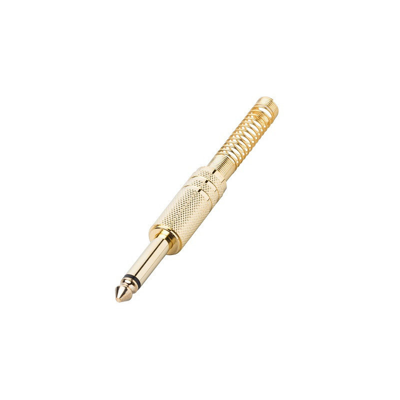 S10D Jack mono 6,3 mm. con corpo in ottone dorato e molla guidacavo diam. 6mm