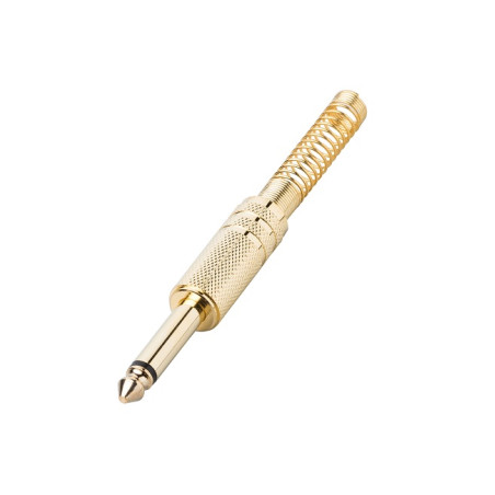 S10D Jack mono 6,3 mm. con corpo in ottone dorato e molla guidacavo diam. 6mm