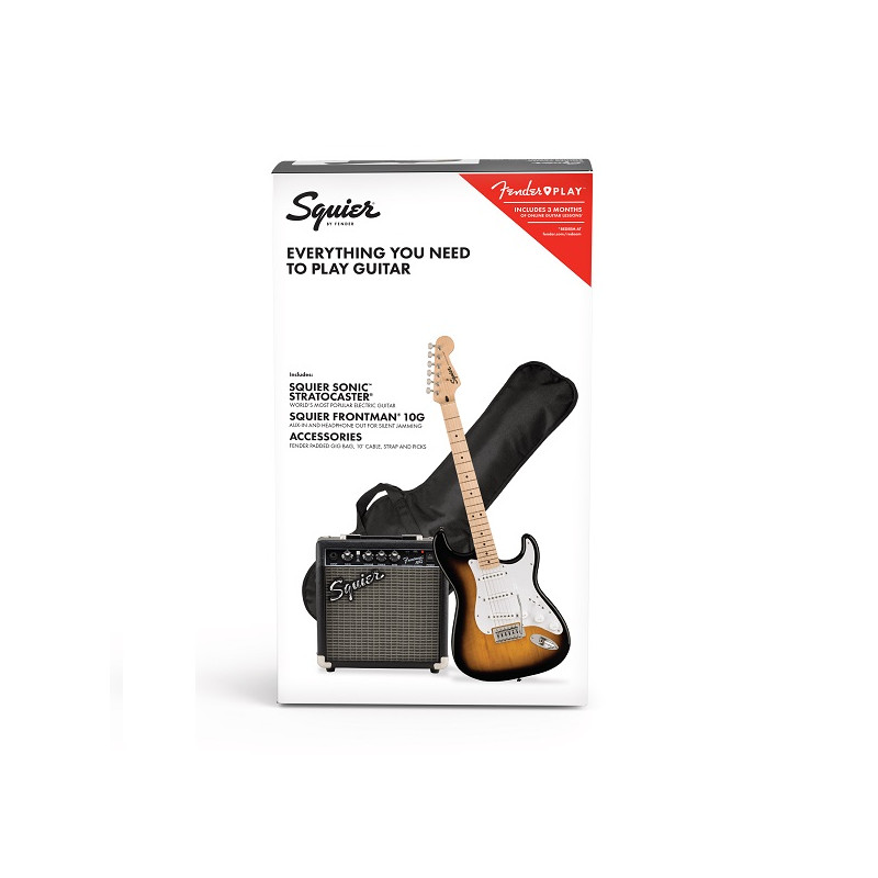 Squier Sonic Stratocaster Pack, Maple Fingerboard, 2-Color Sunburst, Gig Bag, 10G - 230V EU