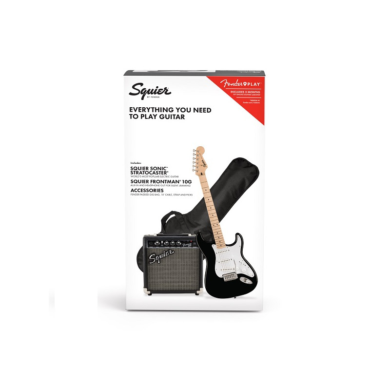 Squier Sonic Stratocaster Pack, Maple Fingerboard, Black, Gig Bag, 10G - 230V EU