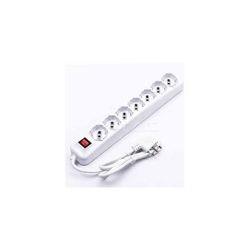 V-TAC Multipresa ciabatta 6 posti bipasso/schuko presa tedesca 10/16A cavo 1,5mt interruttore luminoso