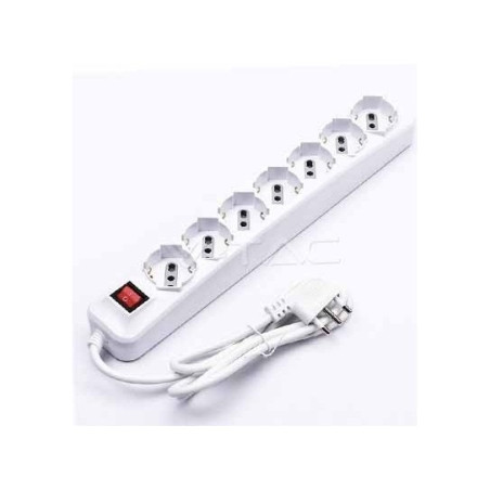 V-TAC Multipresa ciabatta 6 posti bipasso/schuko presa tedesca 10/16A cavo 1,5mt interruttore luminoso