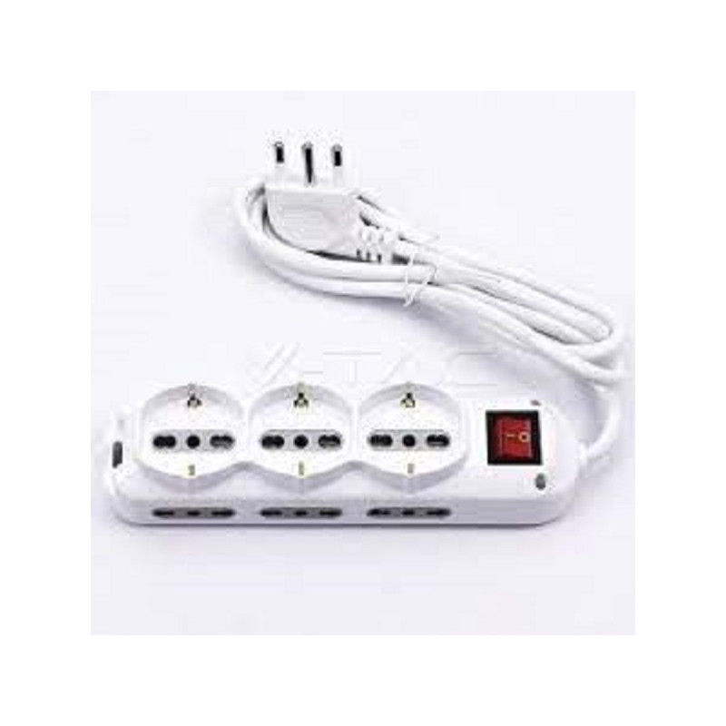V-TAC Multipresa ciabatta 9 posti bipasso/schuko presa tedesca e prese/bipasso standard italiano interruttore luminoso - sku 873