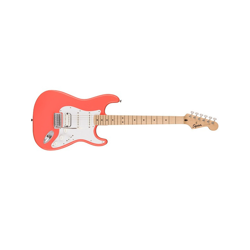 Squier Sonic Stratocaster HSS, Maple Fingerboard, White Pickguard, Tahitian Coral