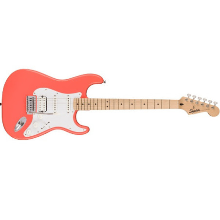 Squier Sonic Stratocaster HSS, Maple Fingerboard, White Pickguard, Tahitian Coral